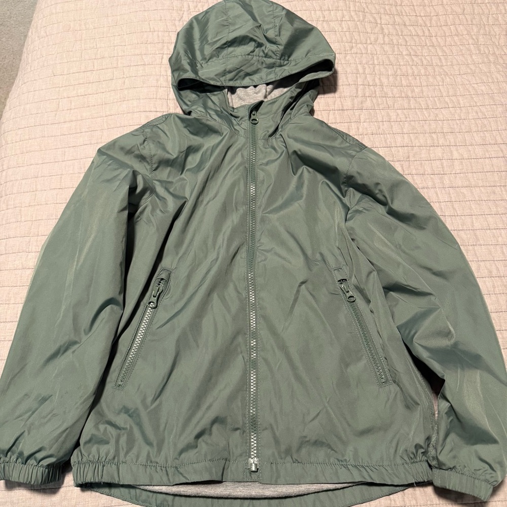 NWOT GAP Kids Green Hooded Raincoat with Gray Lining